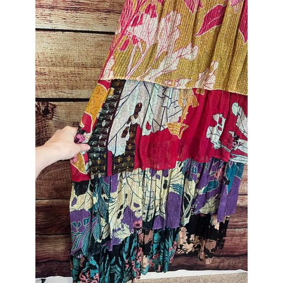 Anthropologie Bhanuni by Jyoti Tiered Layer Maxi Dress Mixed Print Embellish 10 - Picture 7 of 12
